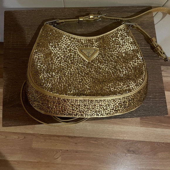 Prada Cleo Gold Crystal Satin Purse - Picture 4 of 6